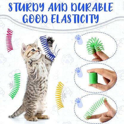Yunsailing 100 Pcs 3.5 Inch Cat Spring Toy Cat Spiral Toys for Indoor Colorful Interactive Plastic Springs Coil for Kitten Hunting Swatting Biting