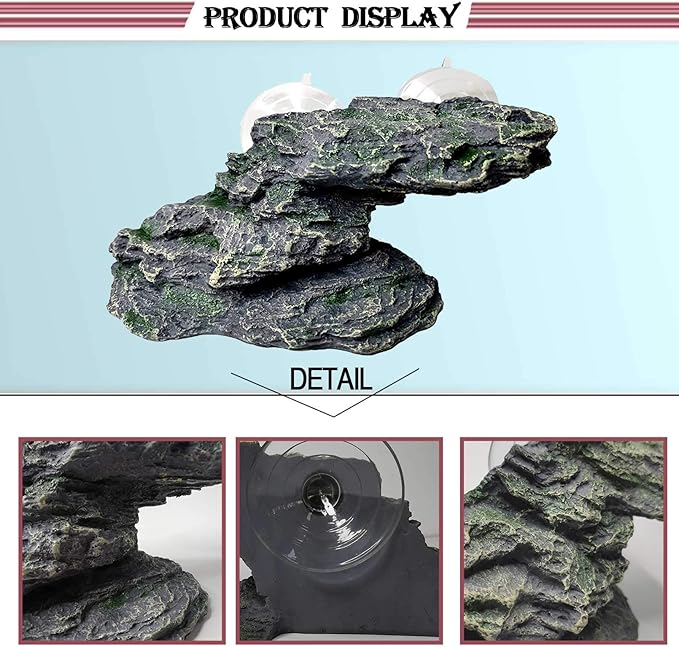 PINVNBY Basking Platform for Turtles Tortoise Dock Resin Resting Rock Reptile Habitat Climbing Ornament Floating Ledge Aquarium Decoration with 2 Pcs Suction Cups for Frogs, Newts,Lizard(3 Pcs)