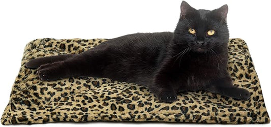 Furhaven ThermaNAP Self-Warming Cat Bed for Indoor Cats & Small Dogs, Washable & Reflects Body Heat - Quilted Faux Fur Reflective Bed Mat - Leopard, Small