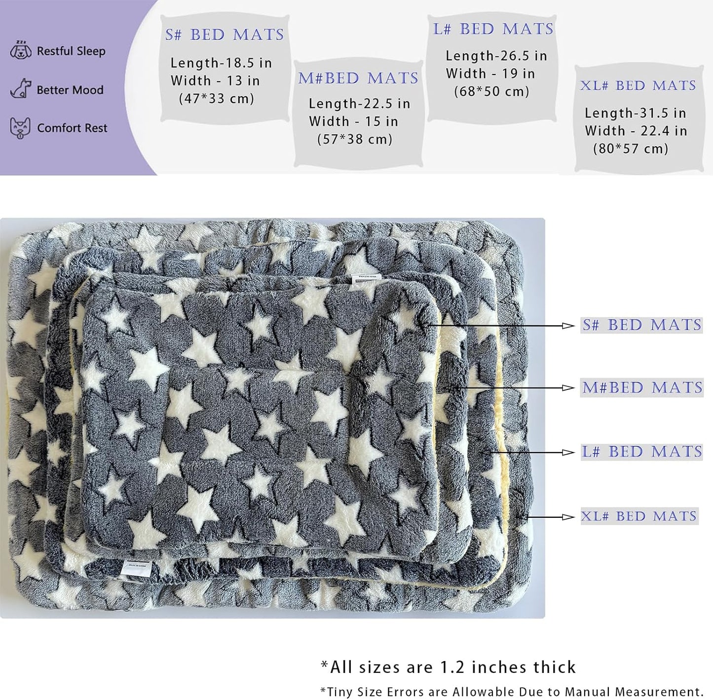 2 Pcs Pet Bed Mats. Ultra Soft Pet (Dog/Cat) Bed with Cute Prints. Reversible Faux Lambswool Kennel Pad for Medium Small Dogs and Cats. Machine Washable Pet Bed.