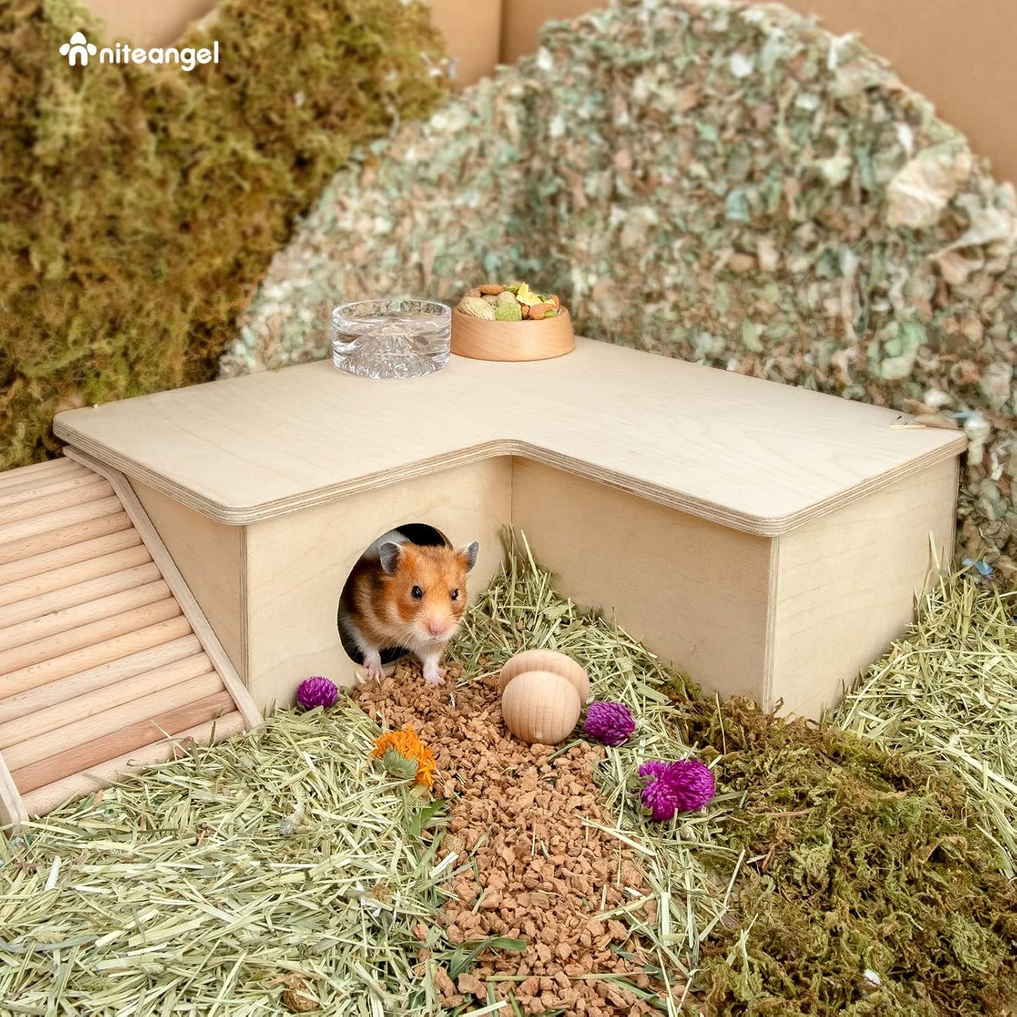 Niteangel Multi-Chamber Hamster House Maze: - Multi-Room Hideouts & Tunnel Exploring Toys for Hamster Gerbils Mice Lemmings (3-Room Large)