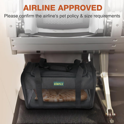 Airline Approved Cat and Small Dog Carrier 17"x11"x9.5"– Soft-Sided, Foldable Under-Seat Travel Bag for Pets up to 12 lbs, Top-Loading, Scratch-Resistant Mesh, Black