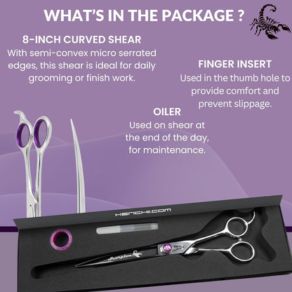 Kenchii Scorpion Dog Grooming Scissors, 8 Inch Curved Shears, Dog Scissors for Grooming, Professional Pet Grooming Scissors, Heavy Duty, Durable and Sharp
