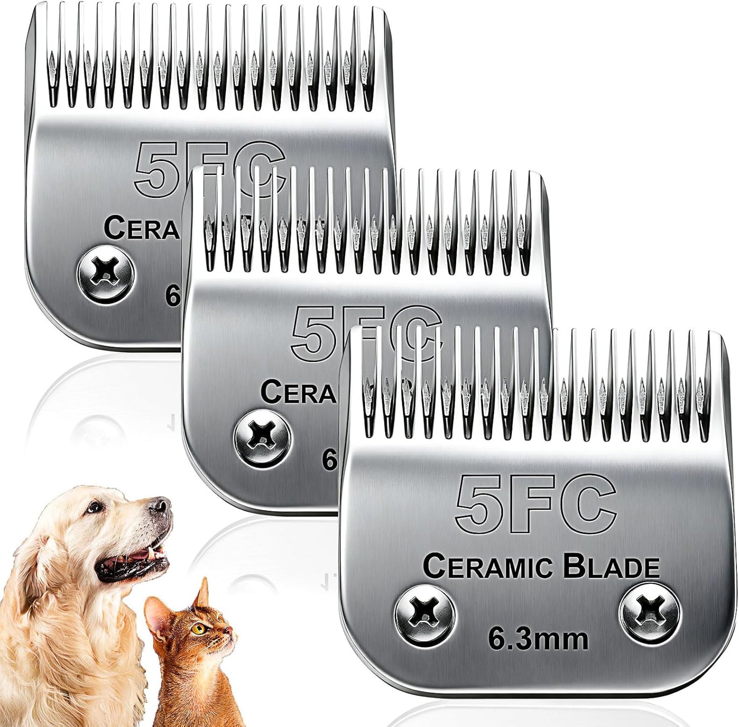 Dog Grooming Replacement Blades Compatible with Andis Dog Clipper, Dog Clipper Blades Compatible with Oster A5,Wahl KM-10 Series Dog Clipper,#5FC Blades (6.3mm)