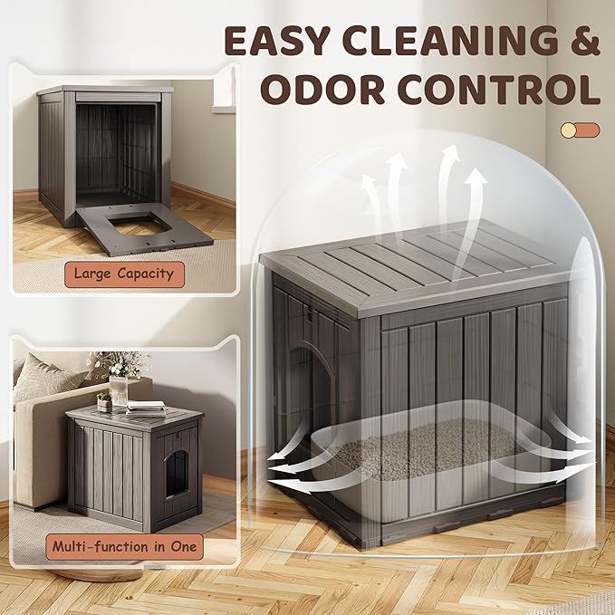 KAMABOKO Outdoor Cat House, Weatherproof PP Plastic Cat Shelter for Indoor & Outdoor Use, Durable All-Season Pet House for Feral & Stray Cats, Gray