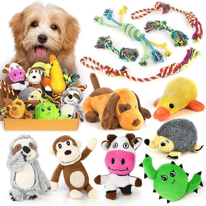 LEGEND SANDY Puppy Toys, Squeaky Dog Toys for Small Dogs, 12 Pack Puppy Chew Toys for Teething, Dog Rope Toy and Cute Stuffed Animals Value Bundle