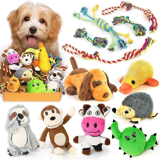 LEGEND SANDY Puppy Toys, Squeaky Dog Toys for Small Dogs, 12 Pack Puppy Chew Toys for Teething, Dog Rope Toy and Cute Stuffed Animals Value Bundle