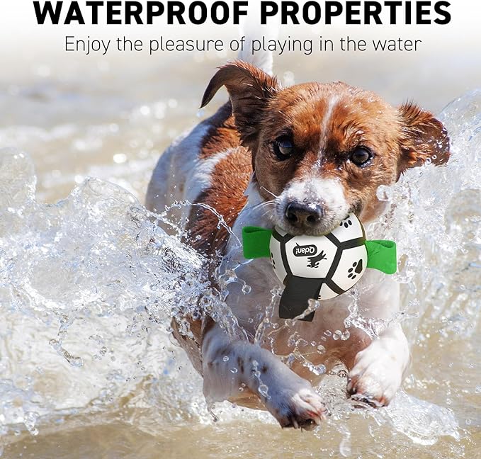 QDAN Small Dog Toys, Puppy Balls, Dog Balls with Straps for Small Breed, Soccer Ball for Dogs, Puppy Toys, Dog Birthday Gift (Black Green, 3.5 inch)