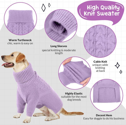 Queenmore Puppy & Dog Sweater - Warm Winter/Summer Turtleneck Knit Sweater for Small, Medium, Large Dogs; Christmas, Lilac; XS