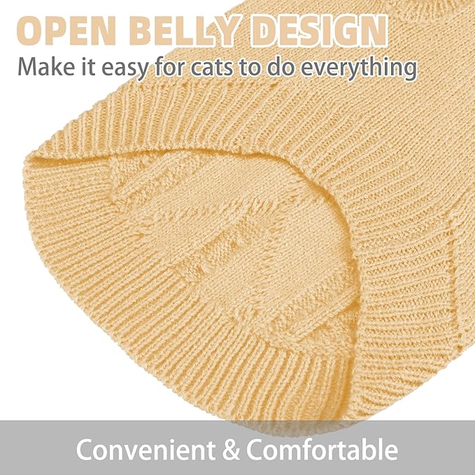 PUPTECK Winter Cat Sweater Coat - Soft Warm Cold Weather Clothes Knitwear for Kittens & Small Dogs Indoor Outdoor Wearing, Knitted Classic for Doggies Kitties Girls Boys, Beige, L