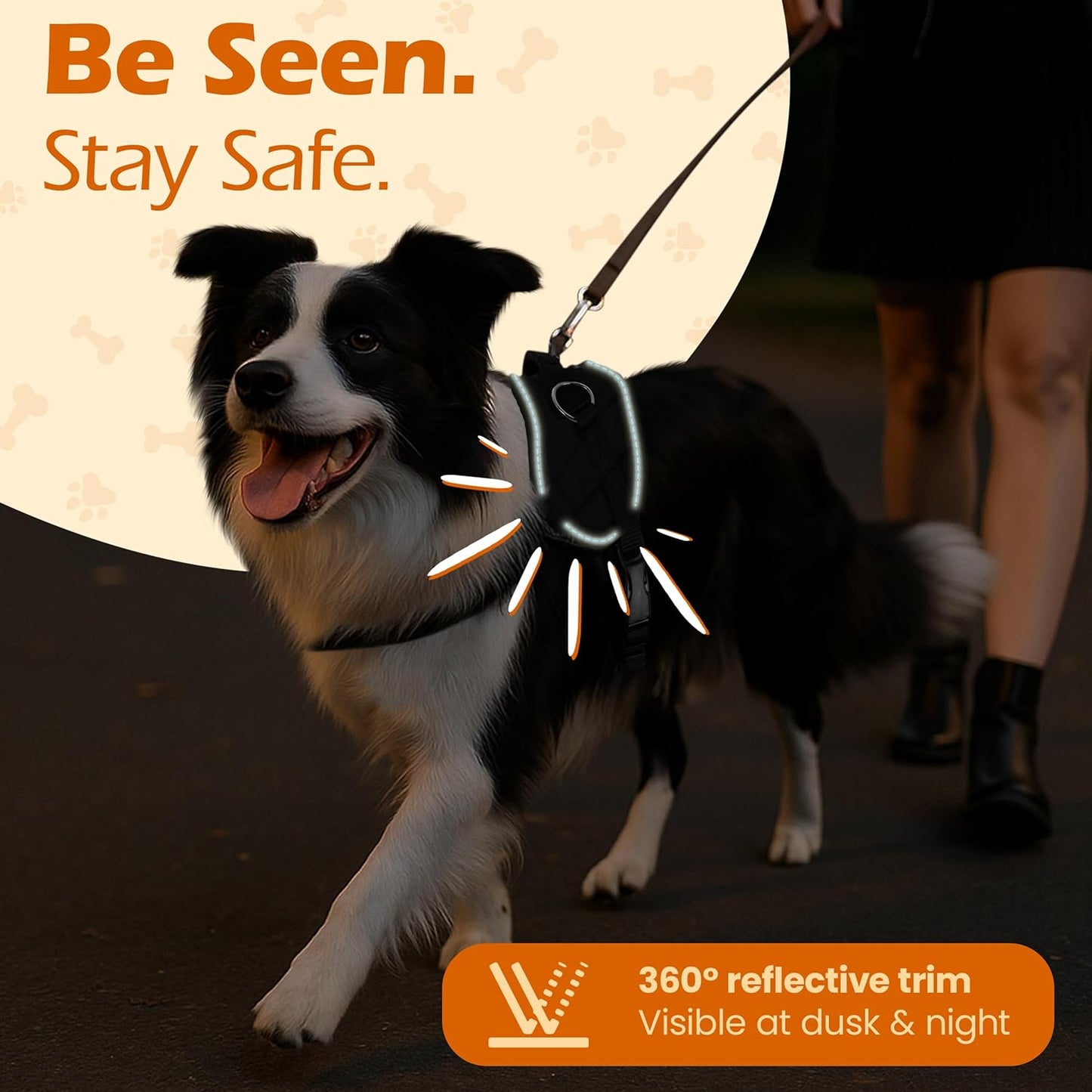 Bark Appeal Black No-Pull Dog Harness for Medium to Large Sized Pets – Adjustable, Reflective Vest with 3 Leash Clips for Added Control, Easy Walks & Training – Large