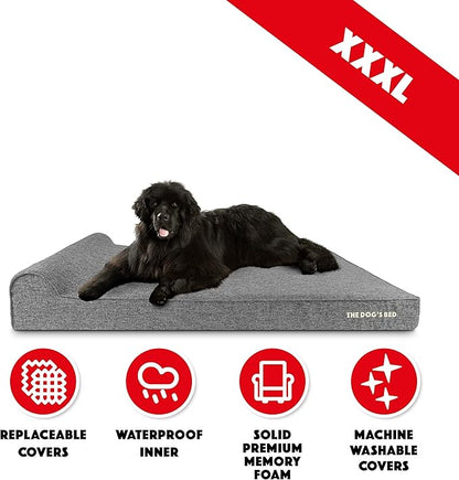 The Dog’s Bed Orthopedic Headrest Dog Bed XXXL Grey Linen, Memory Foam, Pain Relief for Arthritis, Hip & Elbow Dysplasia, Post Surgery, Lameness, Waterproof Washable Cover