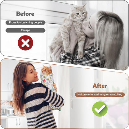 21.6 Inches Cat Wrap for Cutting Nails, Self-Adhesive Restraint Cloth for Cats Multifunctional Cat Grooming Wrap with Pet Nail Clipper, File and Pet Hairbrush