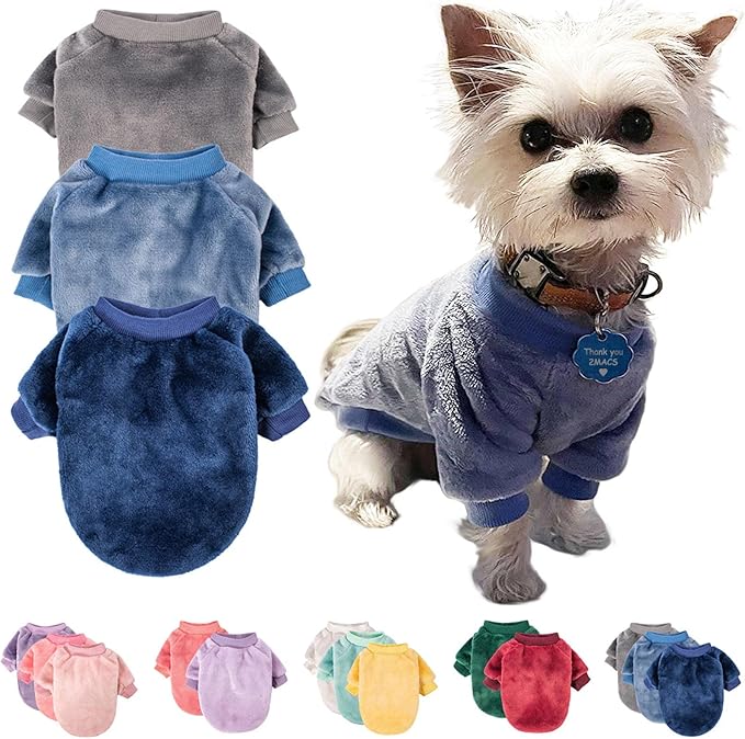 FabriCastle Small Dog Sweaters, 3-Pack Dog & Cat Clothes, Ultra Soft and Warm Pet Jackets for Small Dogs Boy & Girl, Winter Pet Apparel Costumes, Puppy Outfits (Grey,Blue,Dark Blue, XX-Large)