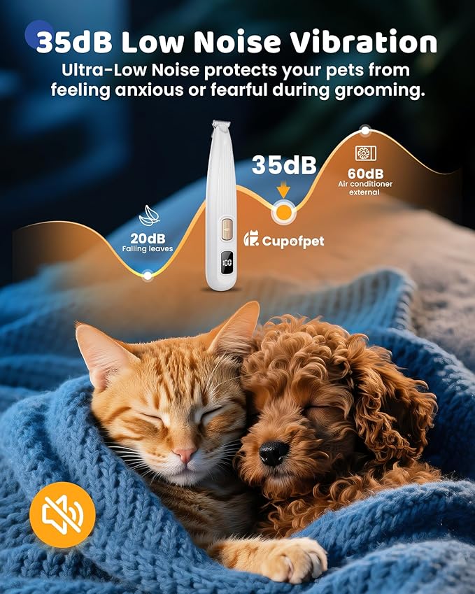 Dog Paw Trimmer with LED Light, 35dB Low Noise Precision Pet Paw Trimmer for Dogs Cats Grooming Clippers, 2 Speed Safety Electric Paw Hair Trimmer for Paws, Ears, Rump, Face, Eyes (Pink)