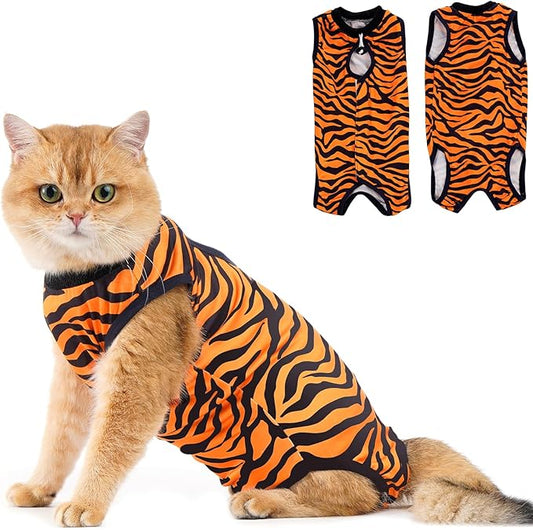 Avont Cat Recovery Suit - Kitten Onesie for Cats After Surgery, Cone of Shame Alternative Surgical Spay Suit for Female Cat, Post-Surgery or Skin Diseases Protection -Tiger(M+)