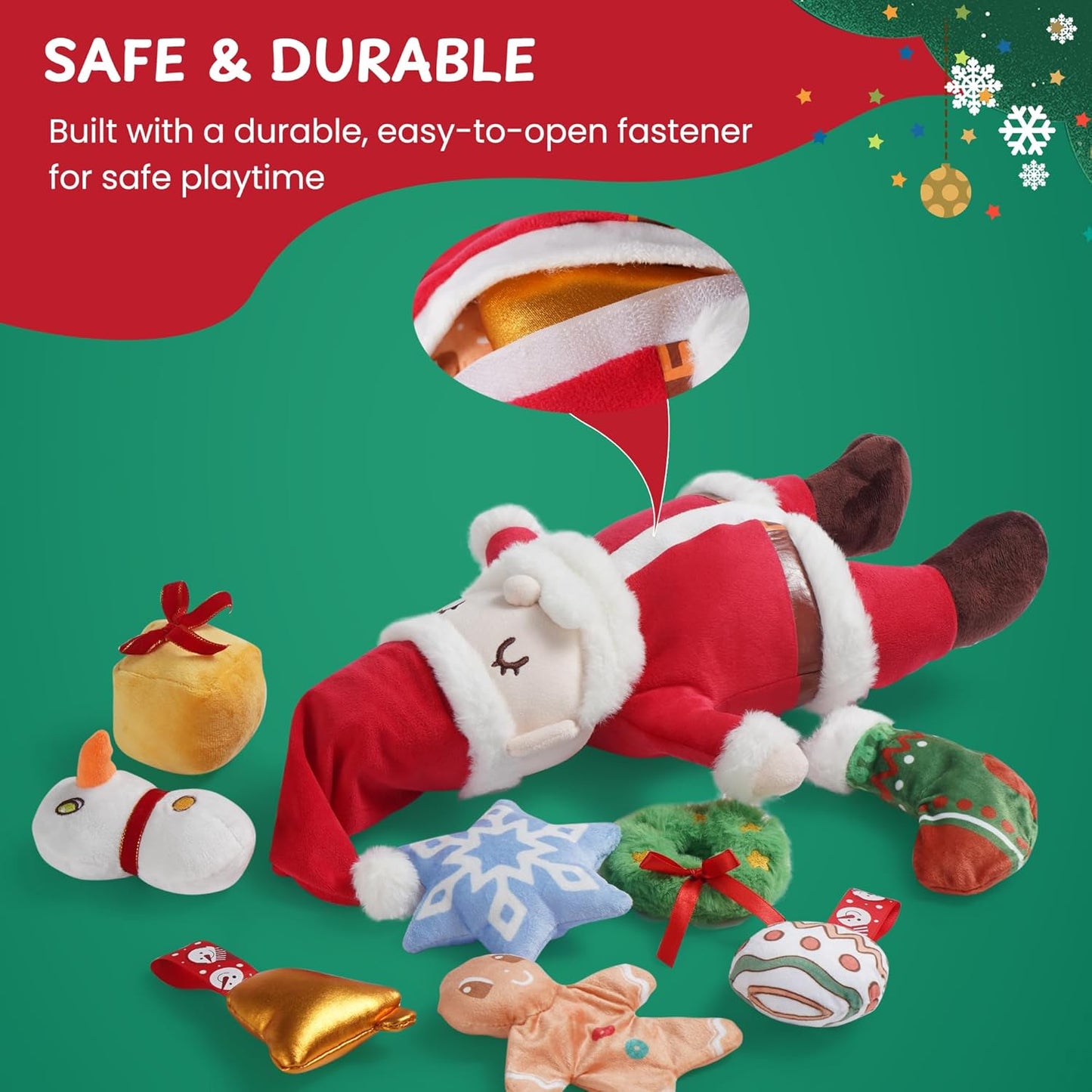 Nocciola Hide and Seek Christmas Santa Dog Toys: 9 Packs Vacation Gifts Funny Plush Stuffed Squeaky Crinkle Durable Chew Toys for Small Medium Large Breed