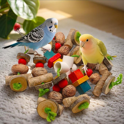 Kyouki Large Parrot Toy, Bird Toys for Cockatoos,Macaws, African Grey, Amazon Parrots,Conures, Lovebirds, Multicolored Natural Wooden Blocks Chewing Toys Bird Cage Accessories (Natural)