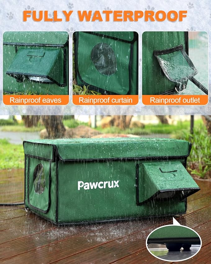 Weatherproof Heated Cat House for Outdoor in Winter, Heated Cat Bed Kitty Shelter with Cat Heating Pad, Insulated & Safe Escape Door, Warm Home for Outside Stray Cat