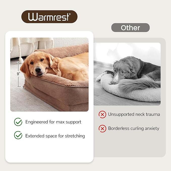 XL Orthopedic Dog Beds for Large Dogs, Waterproof Egg-Crate Foam Pet Couch Bed with Soft Sides, Non-Slip Dog Sofa with Fleece Removable Washable Cover, 42" L Supportive Pet Sofa, Brown