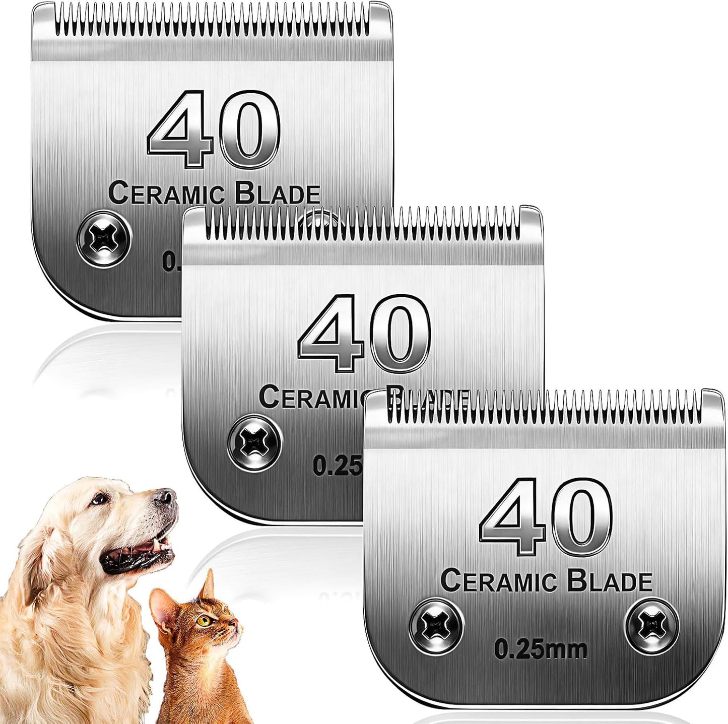 Dog Grooming Replacement Blades Compatible with Andis Dog Clipper, Dog Clipper Blades Compatible with Oster A5,Wahl KM-10 Series Dog Clipper,#40 Blades (0.25mm)