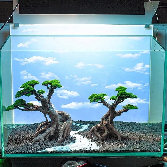Novelsite Fish Tank Decorations - Large Bonsai Trees with Faux Moss- Aquarium Rocks Aquascaping- Made of Sandstone 17" x 8.6" x 5" Enhance Aquatic Landscape with Realistic Natural Look