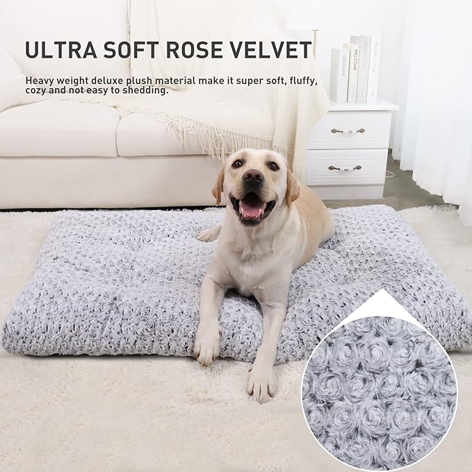KSIIA Washable Dog Bed Deluxe Plush Dog Crate Beds Comfy Kennel Pad Anti-Slip Pet Sleeping Mat for Large, Jumbo, Medium, Small Dogs Breeds, 47" x 29", Gray