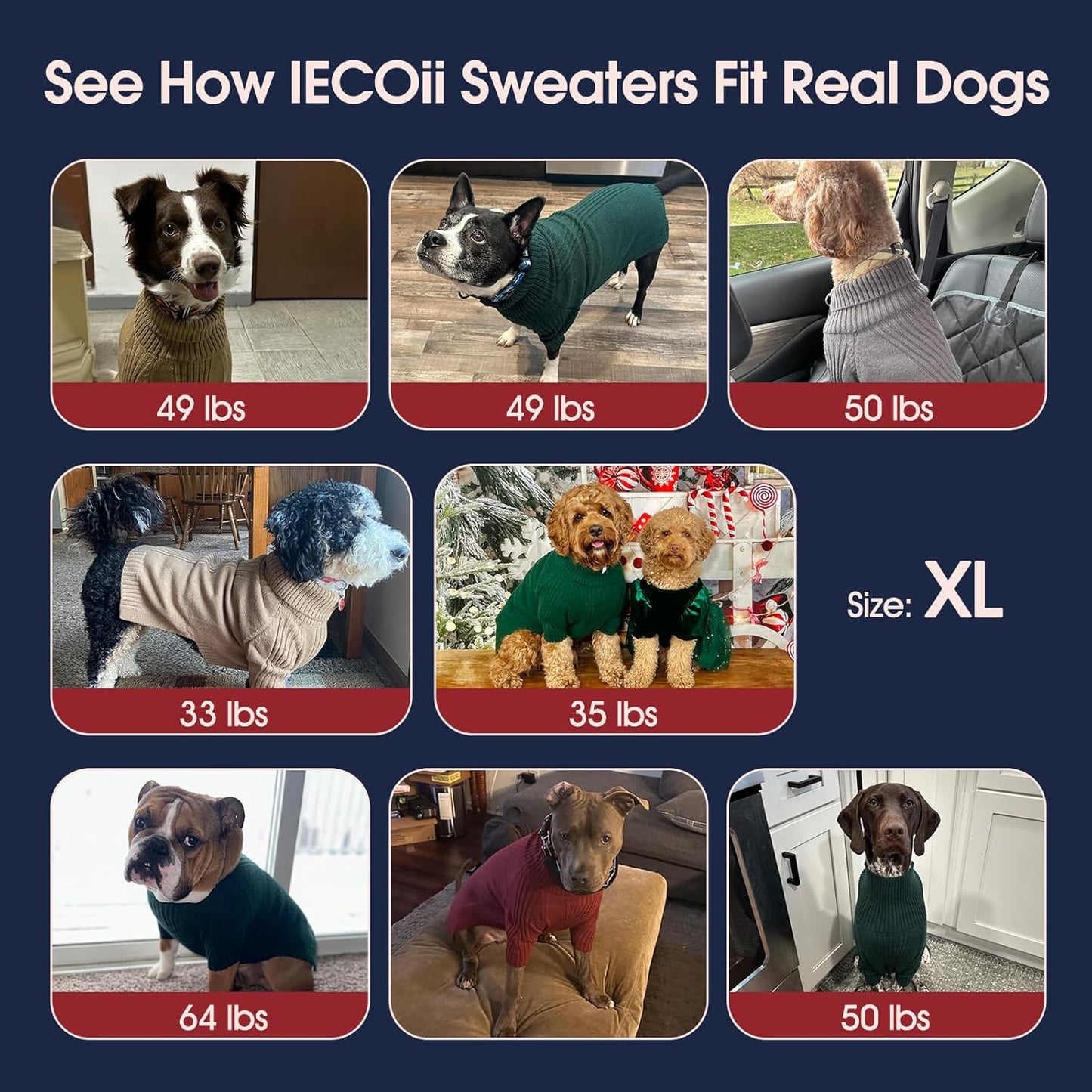 IECOii XL Dog Sweater,Winter Doggy Clothes for Large Dogs Girl Boy,Warm Pullover Soft Dog Sweater Turtleneck,Lightweight & Good Stretch for Active Dogs Like Beagle,Border Collie (Pink,XLarge)