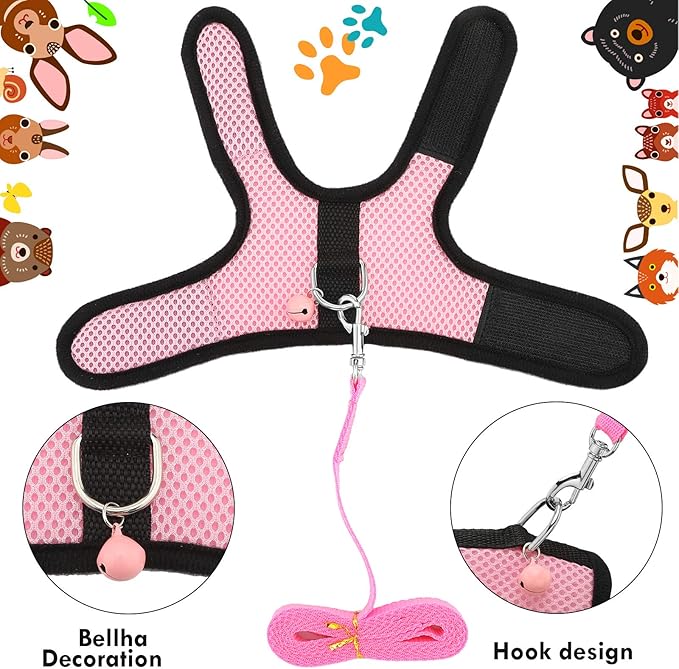 SATINIOR 2 Pieces Guinea Pig Clothes Baby Ferret Rats Hamster Soft Mesh Harness Leash Vest Set with Bell for Guinea Pigs, Hamster, Ferret, Rabbit, Chinchilla and Similar Small Animals(Pink, Blue, S)