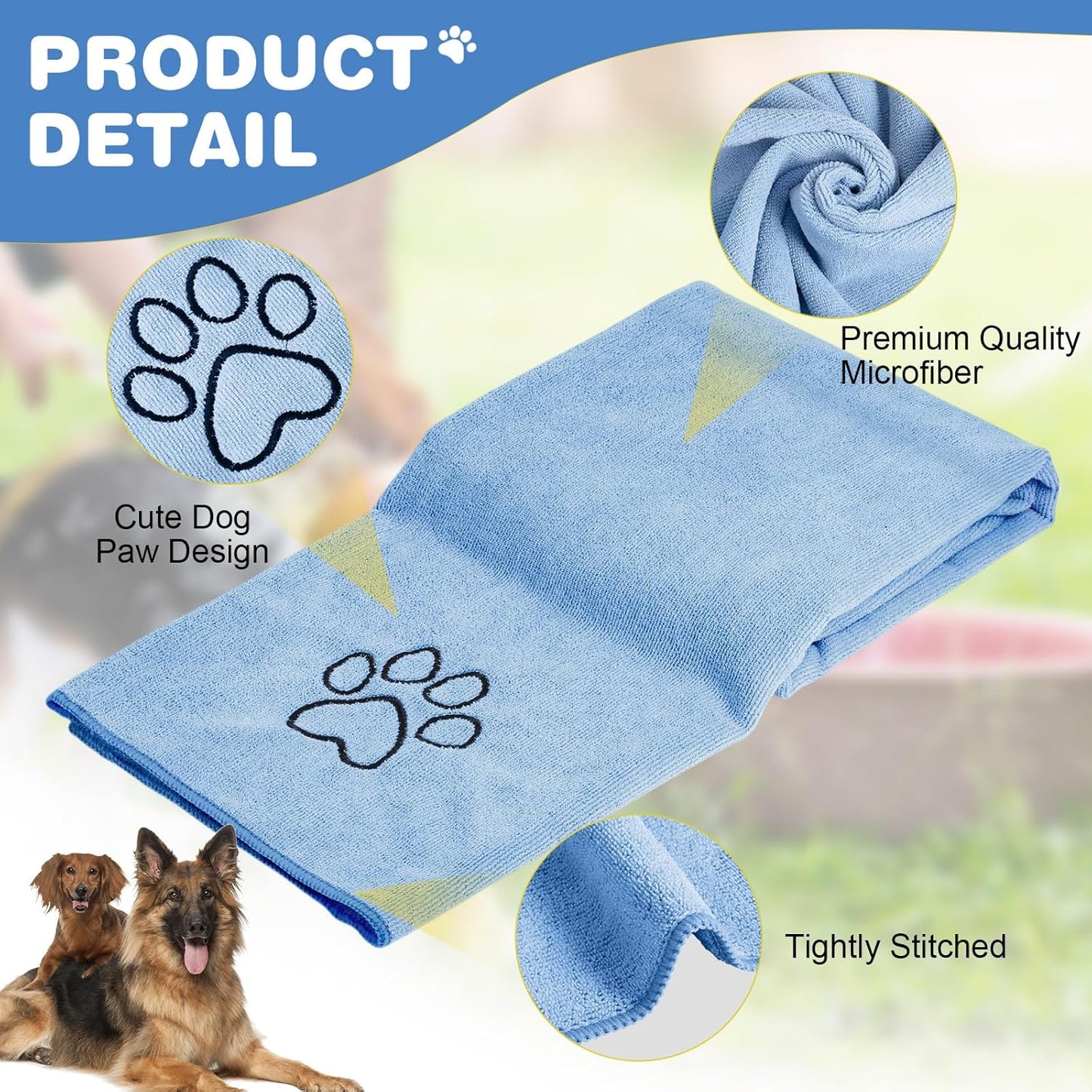 Chumia 4 Pack Dog Towels for Drying Large Microfiber Grooming Tools Absorbent Soft Bath Supplies with Embroidered Paw for Small Medium Pet Products (30 x 50 Inch,Light Blue)
