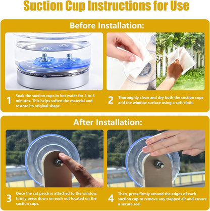 Cat Window Perch Hammock Bed - Foldable Hardwood Frame, No-Drill with Strong Suction Cups, Plush Faux Rabbit Fur for Large Cats up to 50lbs