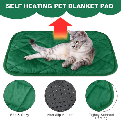 4 Pack Self Heating Cat Pad Self Warming Dog Mat Reflects Body Heat Extra Warm Thermal Pet Pad Washable Dog Cat Bed Crate Bed Mat Blanket(Dark Green,16 x 20 Inch)