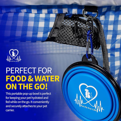 Pet Fit For Life Extra Large Cat Carrier for Travel - Foldable & Portable Collapsible Kennel with Litter Box, Feather Toy & Water/Food Bowl - Ideal for Cars, Long Trips & Indoor Cats - Blue Checkers