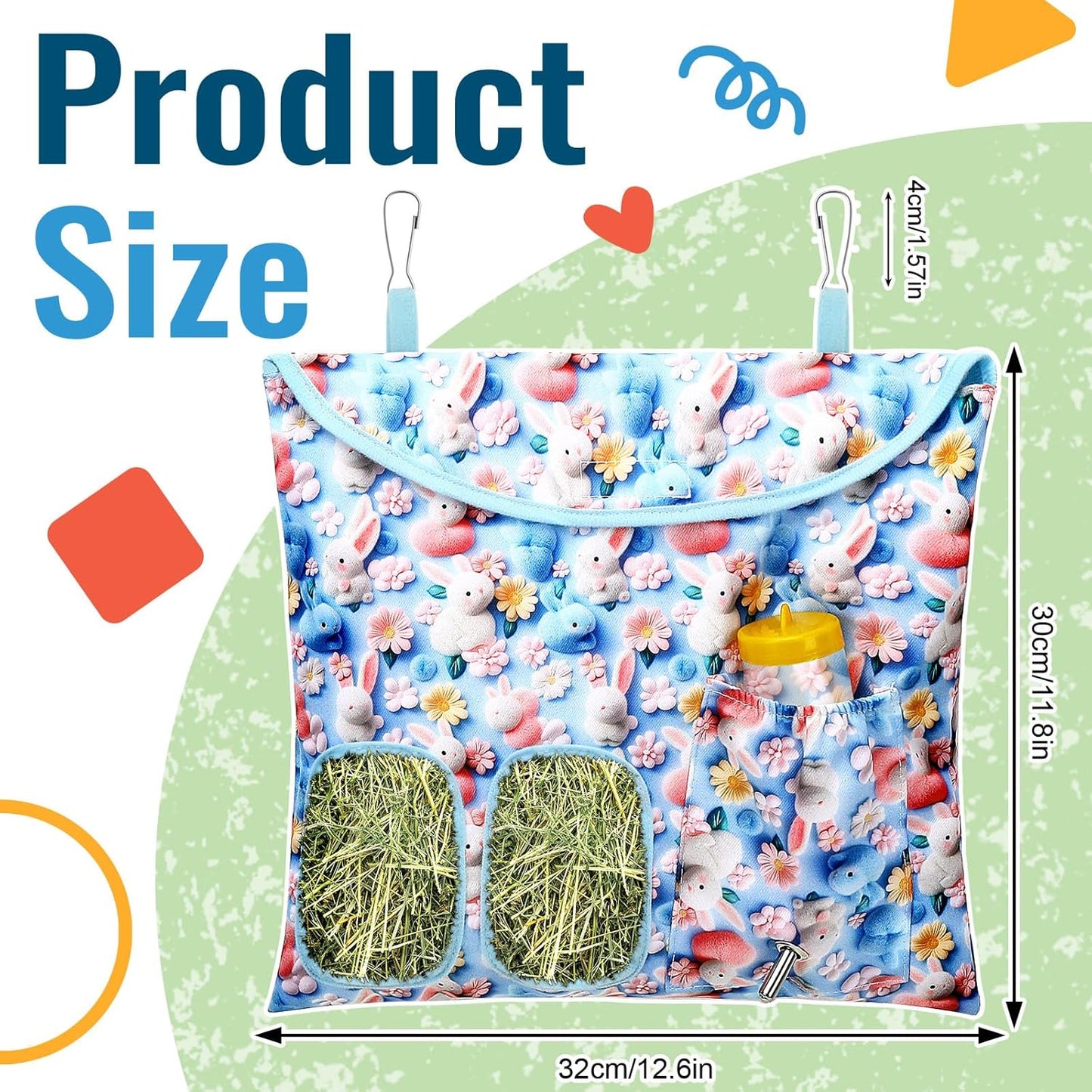 UPINS 2 Pack Hay Bag for Rabbits 2-Hole Hanging Hay Feeder Guinea Pig Hay Bags, Hay Feeder for Rabbits Chinchillas Hamsters Small Pets and Animals