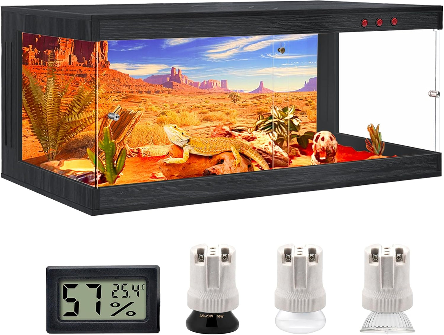 Royxen Tempered Glass Reptile Enclosure,Reptile Tank with Wooden Mesh Top and Lockable Design,79 Gallon Bearded Dragon Tank for Lizard Gecko Tortoise Snake Habitat,48" x 20" x 20",Black