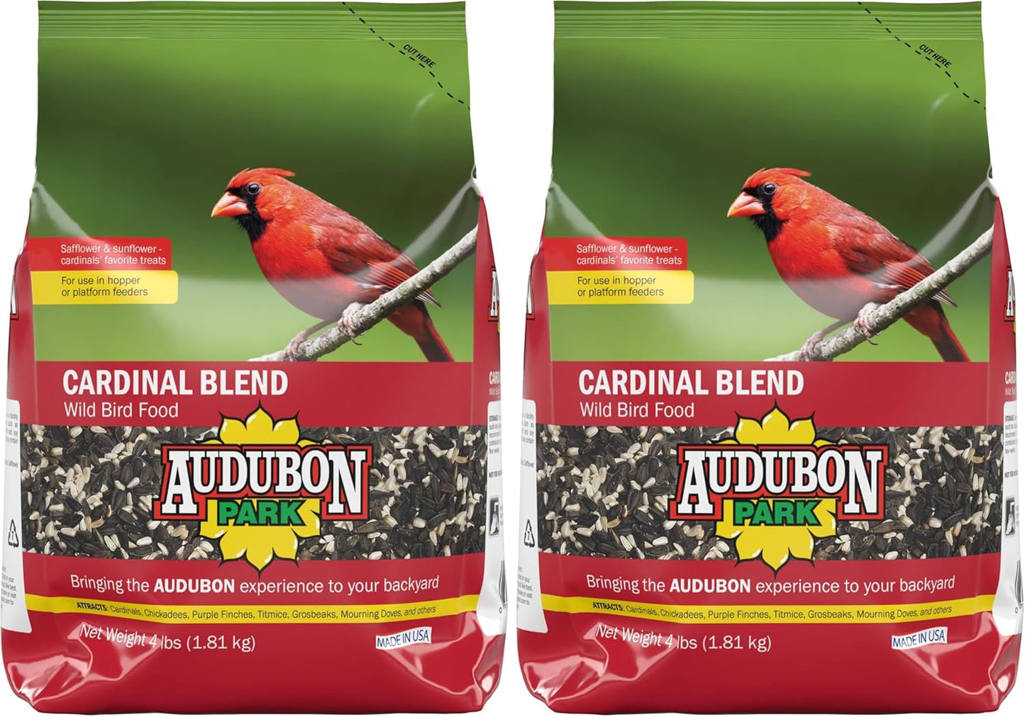Audubon Park Cardinal Blend Wild Bird Food, Cardinal Bird Seed for Outside Feeders, 4-Pound Bag (Pack of 2)