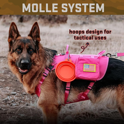 Forestpaw Dog Harness Medium Sized,Tactical Dog Harness with Handle,No Pull Military Style Service Dog Vest with Pockets Adjustable for Medium Large Dogs,Hot Pink,Chest 21.5-45"