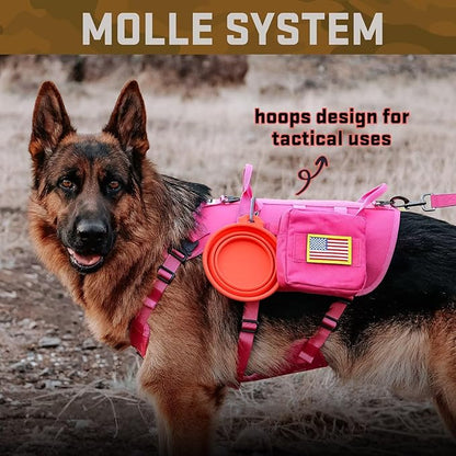 Forestpaw Dog Harness Medium Sized,Tactical Dog Harness with Handle,No Pull Military Style Service Dog Vest with Pockets Adjustable for Medium Large Dogs,Hot Pink,Chest 19.5-41.5"