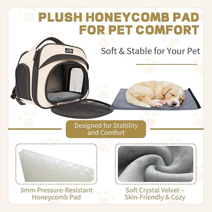 Bunny Backpack, Breathable Collapsible Small Pet Carrier with Safety Leash - for Puppies, Kittens, and Ferret Weighing up to 8 lbs, Designed for Travel, Walking and Outdoor Use Cat Bag, Beige