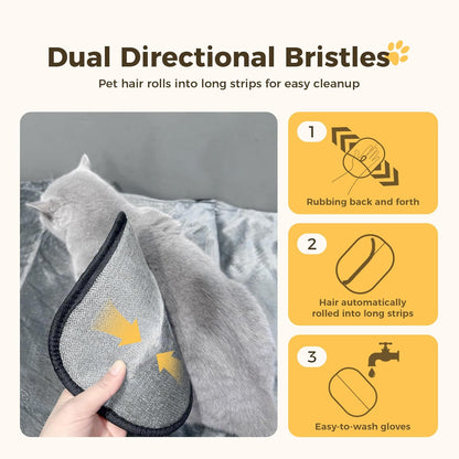 3 Pcs Electrostatic Pet Hair Removal Gloves with Bidirectional Bristle Design, Washable Reusable Cat Dog Hair Remover Grooming Glove Tool for Furniture, Bed Sheets,Car Seat (Black)