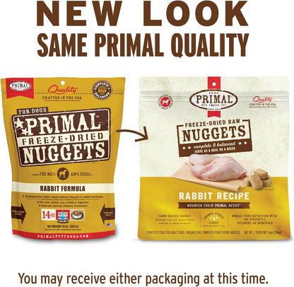Primal Freeze Dried Raw Dog Food Nuggets, Rabbit, Complete & Balanced Meal, Also Use as Topper or Treat, Premium, Healthy, Grain Free, High Protein Raw Dog Food, 5.5 oz