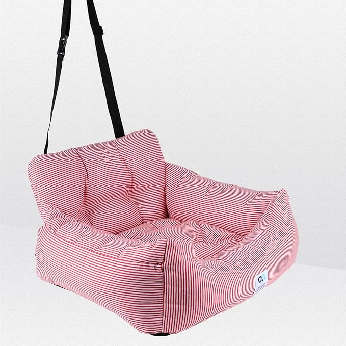 Aidou Dog Booster Seat for Small to Large Dogs & Cats, Travel Safety Seat with Storage & Dual-use for Car & Home (Medium Red Stripe)