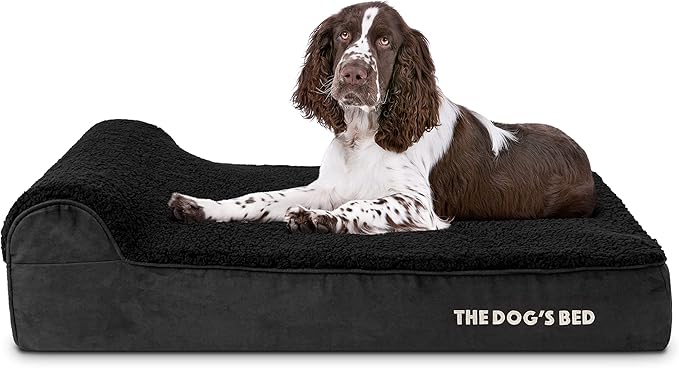 The Dog’s Bed Orthopedic Headrest Dog Bed Large Black Plush, Memory Foam, Pain Relief for Arthritis, Hip & Elbow Dysplasia, Post Surgery, Lameness, Waterproof Washable Cover