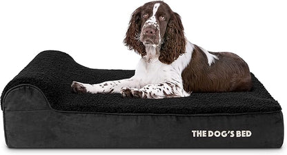 The Dog’s Bed Orthopedic Headrest Dog Bed Large Black Plush, Memory Foam, Pain Relief for Arthritis, Hip & Elbow Dysplasia, Post Surgery, Lameness, Waterproof Washable Cover