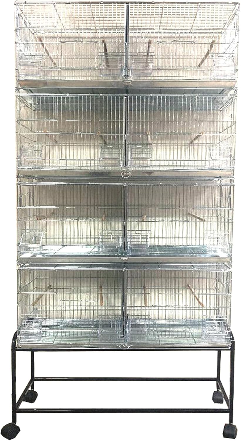 Combo: Large NO Rust Stainless Galvanized Stack and Lock Double Breeder Cage Bird Breeding Cage with Removable Center Divider Side Nest Box Doors Removabel Rolling Stand