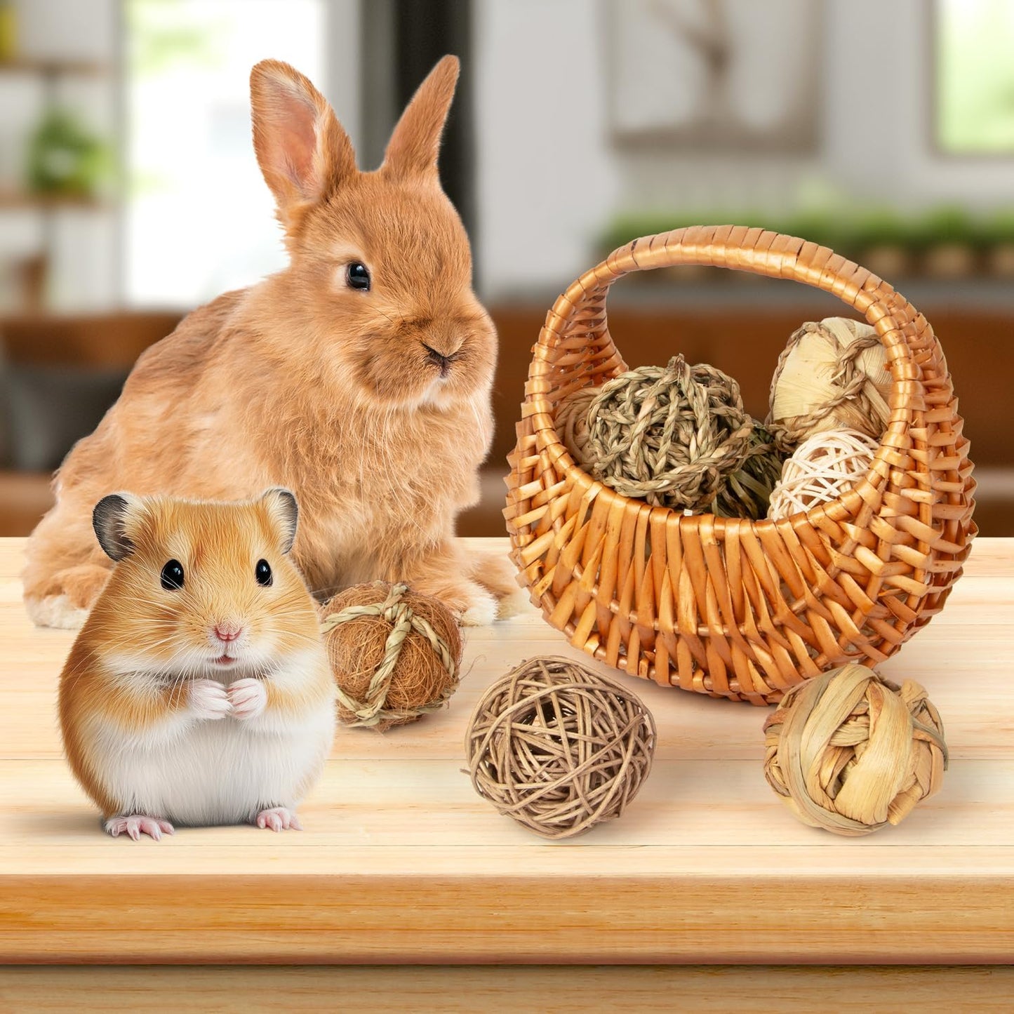 Sofier Rabbit Guinea Pig Bunny Toys 8 Pcs Chew Grass Balls Natural Chews for Rodents Teeth Handmade Enrichment Treats Chinchilla Guinea Pigs Rat Hamster Gerbil Mice