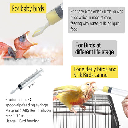 Baby Bird Feeding Syringe,Parrot Small Pet,Manual Syringe Feeder, Milk Water,Liquid Food,Reusable,Syringe with Spoon Tip
