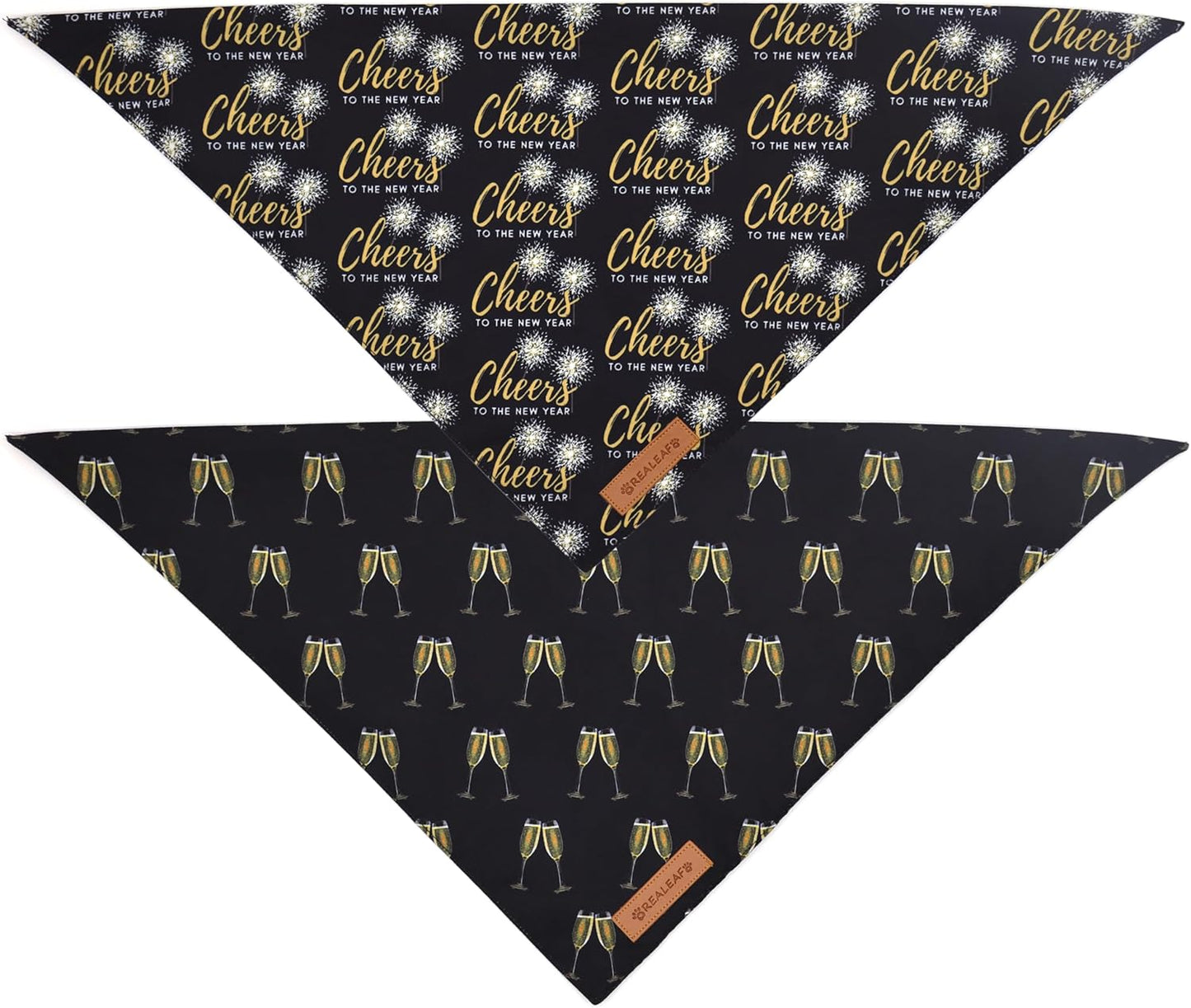 Realeaf New Year Dog Bandanas 2 Pack, Cheers to The New Year Dog Scarf for Boy and Girl, Premium Durable Fabric, Holiday Bandana for Medium and Large Dogs Cats Pets (Large)