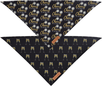 Realeaf New Year Dog Bandanas 2 Pack, Cheers to The New Year Dog Scarf for Boy and Girl, Premium Durable Fabric, Holiday Bandana for Small and Medium Dogs Cats Pets (Small)