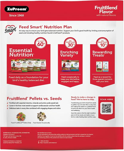 ZuPreem FruitBlend Bird Food, Bird Feed Pellets for Cockatiel, Lovebird, Quaker, Small Conure, Lorikeet, Core Nutrition with Natural Fruit, Cockatiel Food, Conure Feed, (Medium, 10 lb Bag)